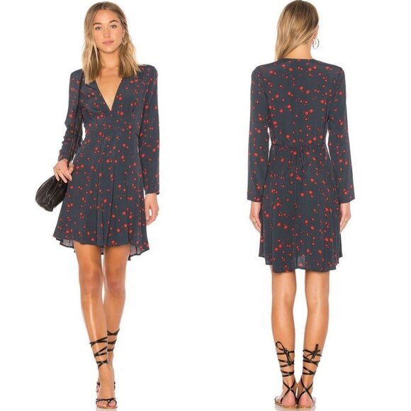 Revolve Rollas Dancer Wrap Dress Navy Galaxy‎ Star Print Size XS Garmentory Boho - Picture 1 of 15